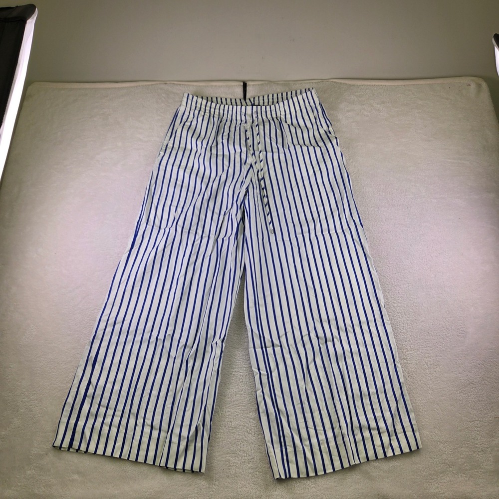 Lauren Ralph Lauren Blue White Striped Wide Leg Drawstring Pants Large